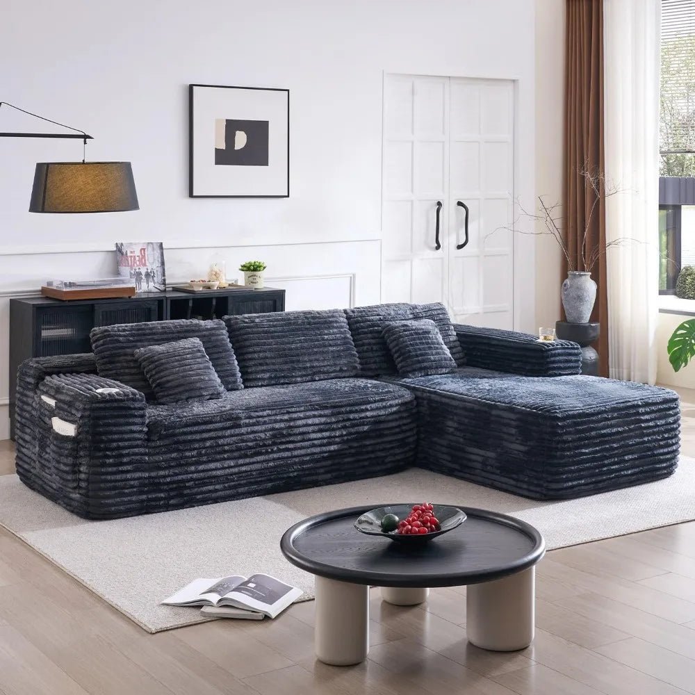 Cloud Sectional Couch with L - Shape Chaise, Modern Modular Sofa with Deep Seat, Built - in Cup Holder & Storage Pocket - Blu Lotus Boutique