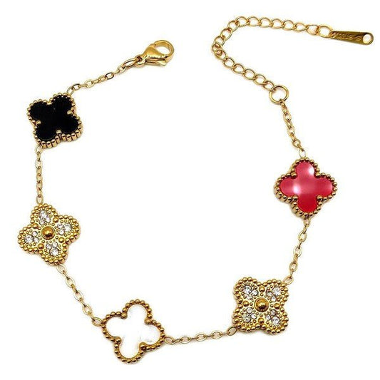 Clover Rhinestone Pearl Plate Chain Bracelet - Blu Lotus Boutique