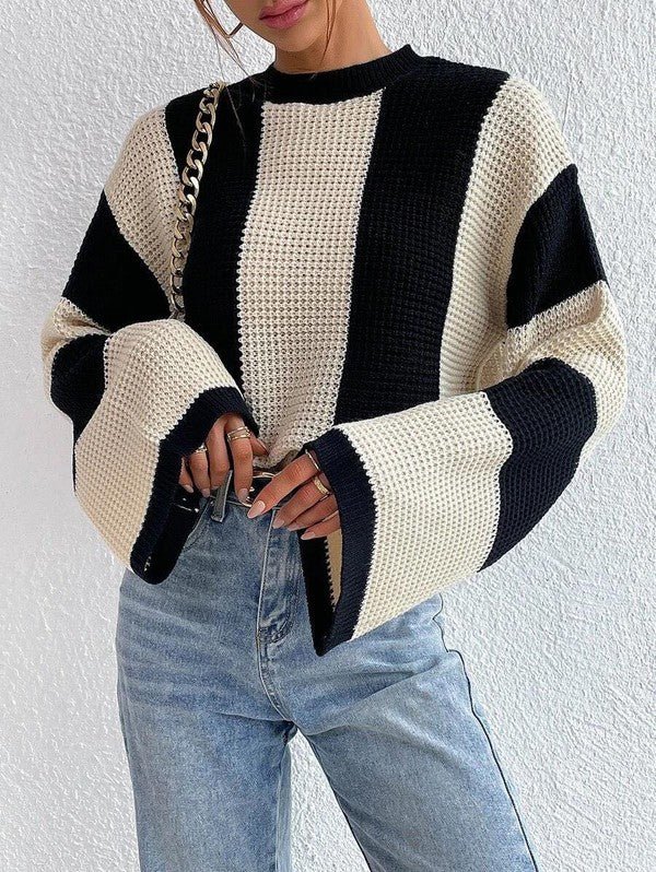 Color block striped bell sleeve sweater - Blu Lotus Boutique