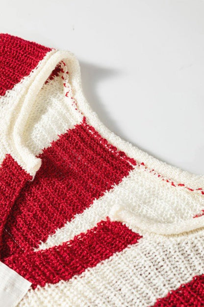 Colorblock Stripe V - Neck 3/4 Sleeve Sweater - Blu Lotus Boutique