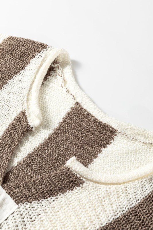 Colorblock Stripe V - Neck 3/4 Sleeve Sweater - Blu Lotus Boutique