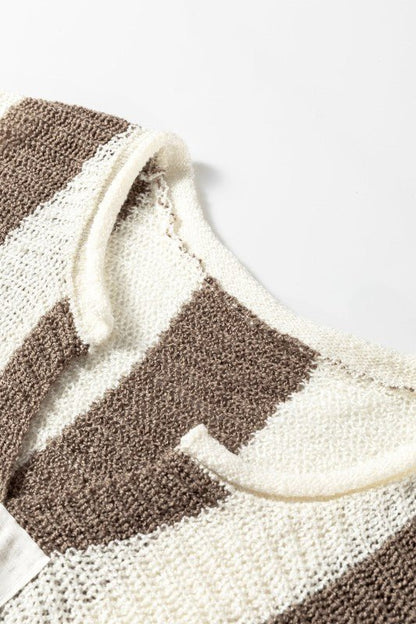 Colorblock Stripe V - Neck 3/4 Sleeve Sweater - Blu Lotus Boutique