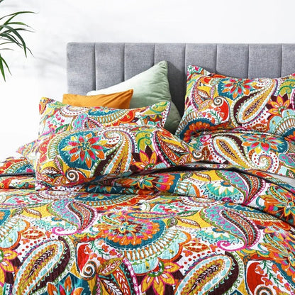 Colorful Cotton Boho Paisley Quilt Set, 3 - Piece Lightweight King Size Bedding with Pillows - Blu Lotus Boutique