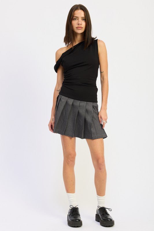 CONTRASTED OFF SHOULDER MINI DRESS - Blu Lotus Boutique