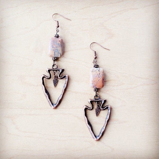 Copper Arrow Earrings w/ Genuine Aqua Terra Beads - Blu Lotus Boutique