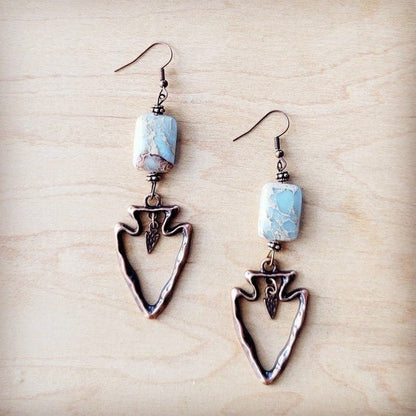 Copper Arrow Earrings w/ Genuine Aqua Terra Beads - Blu Lotus Boutique