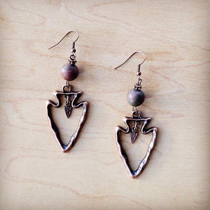 Copper Arrow Earrings w Genuine Picasso Jasper - Blu Lotus Boutique