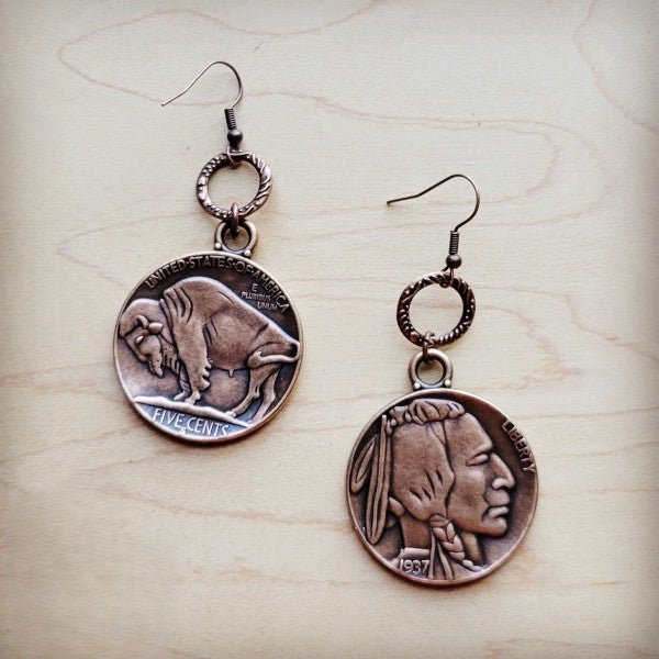Copper Indian Buffalo Head Earrings - Blu Lotus Boutique