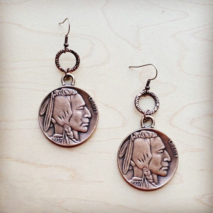 Copper Indian Buffalo Head Earrings - Blu Lotus Boutique