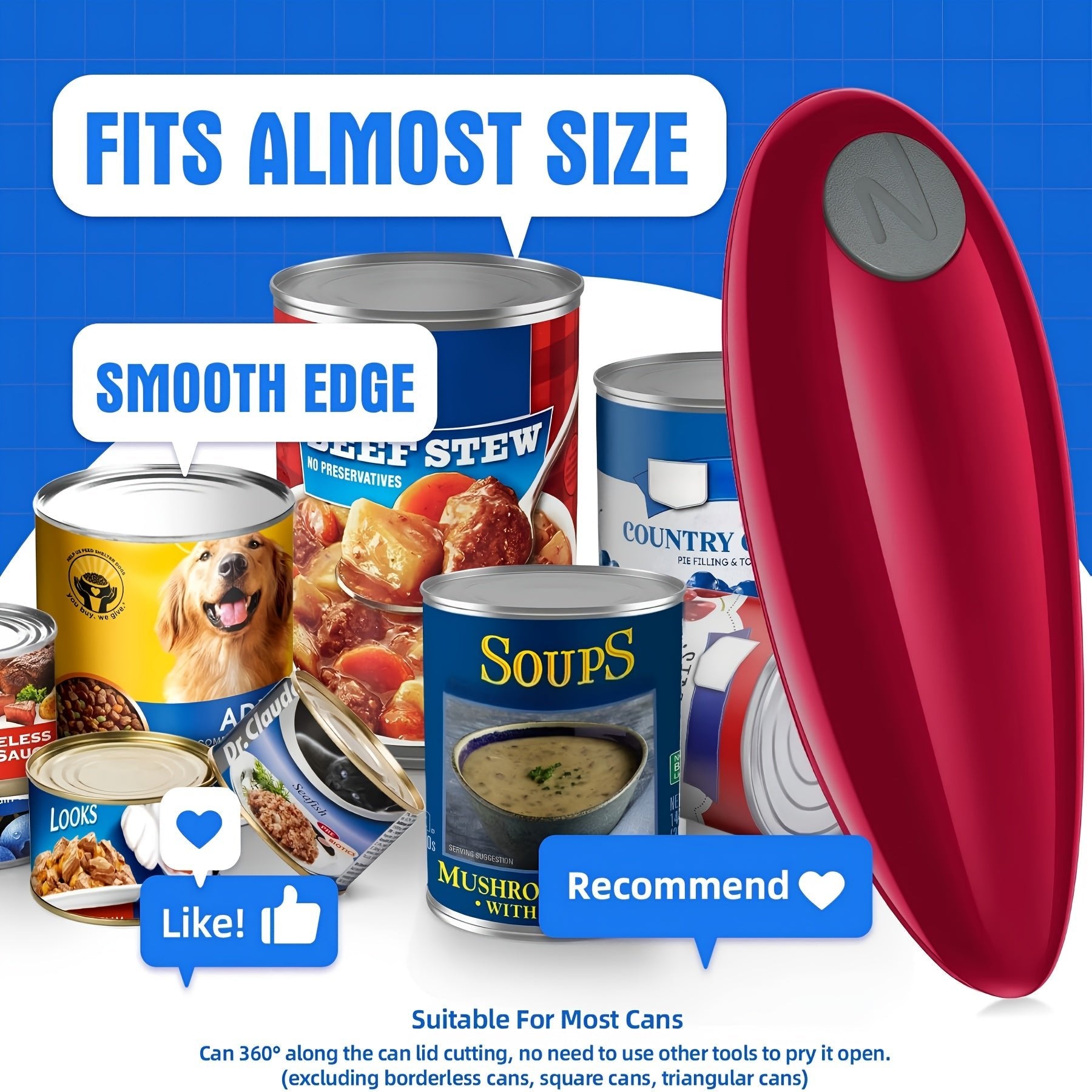 Cordless Electric Can Opener AutoShutoff Safe Edge OneTouch - Blu Lotus Boutique