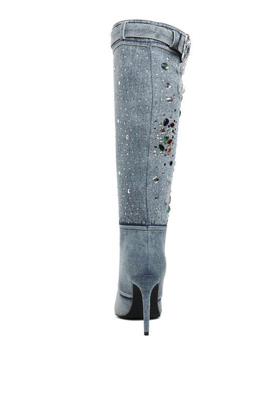 Cornik Multi Color Stones Denim Boots - Blu Lotus Boutique