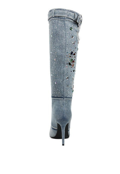 Cornik Multi Color Stones Denim Boots - Blu Lotus Boutique