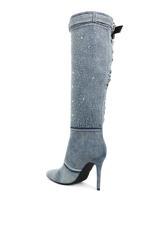 Cornik Multi Color Stones Denim Boots - Blu Lotus Boutique