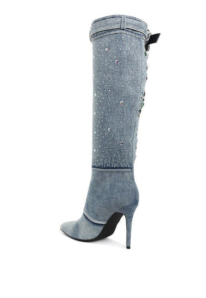 Cornik Multi Color Stones Denim Boots - Blu Lotus Boutique