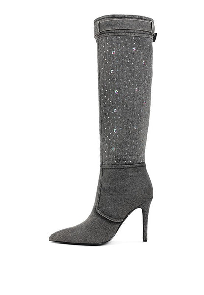Cornik Multi Color Stones Denim Boots - Blu Lotus Boutique