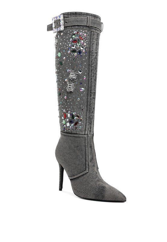 Cornik Multi Color Stones Denim Boots - Blu Lotus Boutique
