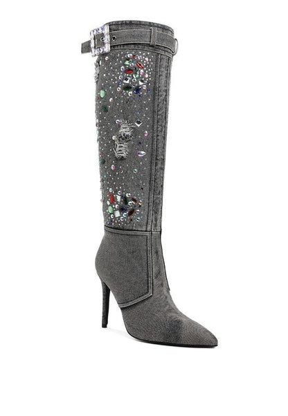 Cornik Multi Color Stones Denim Boots - Blu Lotus Boutique