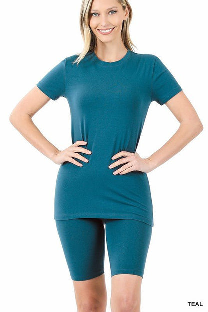 Cotton Round Neck Top & Bike Shorts Set - Blu Lotus Boutique
