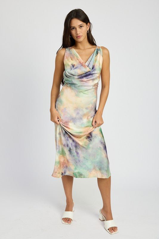 COWL NECK MIDI BIAS DRESS - Blu Lotus Boutique