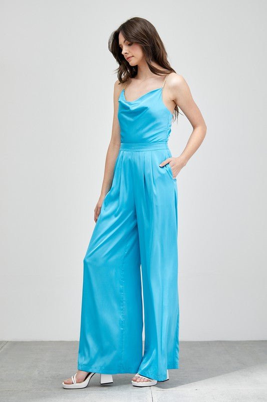 Cowl Neck Trim Detail Jumpsuit - Blu Lotus Boutique
