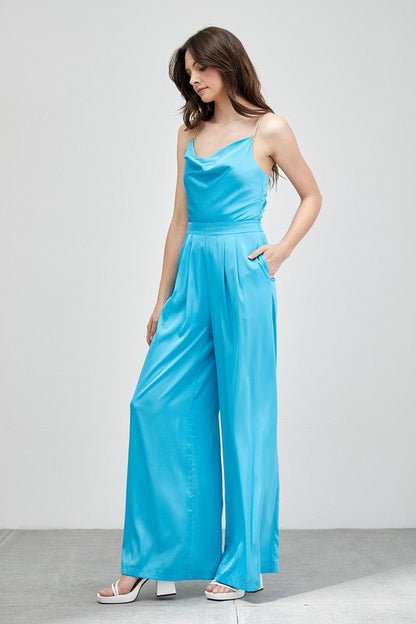 Cowl Neck Trim Detail Jumpsuit - Blu Lotus Boutique