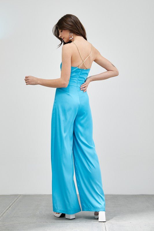 Cowl Neck Trim Detail Jumpsuit - Blu Lotus Boutique