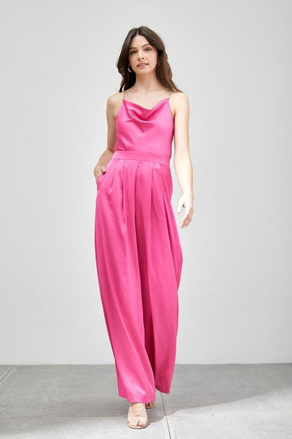 Cowl Neck Trim Detail Jumpsuit - Blu Lotus Boutique