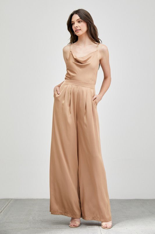 Cowl Neck Trim Detail Jumpsuit - Blu Lotus Boutique