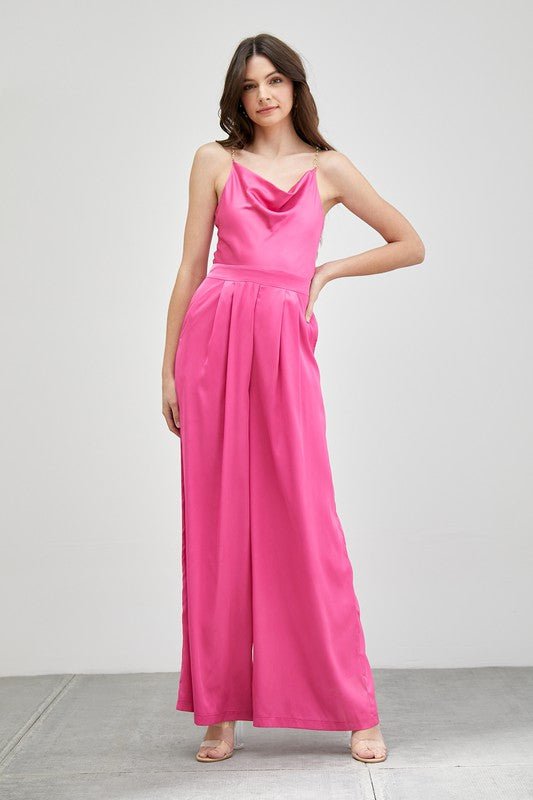 Cowl Neck Trim Detail Jumpsuit - Blu Lotus Boutique