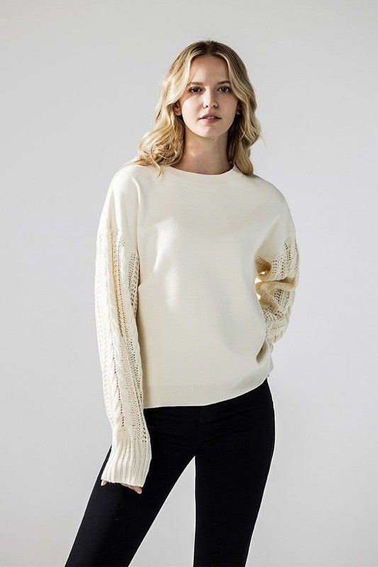 Cozy Solid Body Contrast Cable Knit Sweater - Blu Lotus Boutique