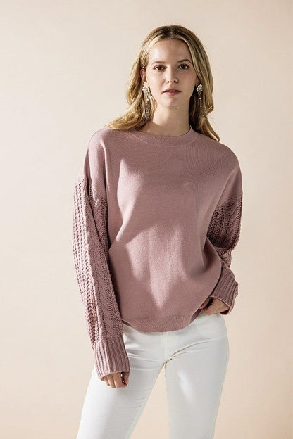 Cozy Solid Body Contrast Cable Knit Sweater - Blu Lotus Boutique