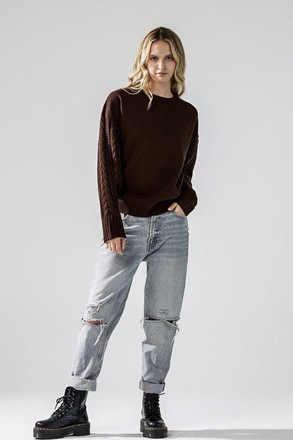 Cozy Solid Body Contrast Cable Knit Sweater - Blu Lotus Boutique