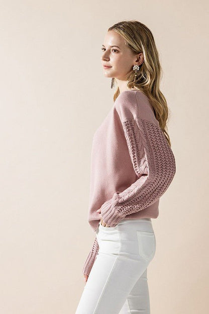 Cozy Solid Body Contrast Cable Knit Sweater - Blu Lotus Boutique