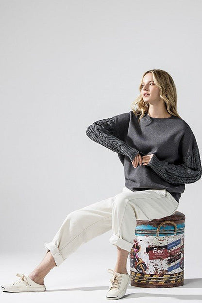 Cozy Solid Body Contrast Cable Knit Sweater - Blu Lotus Boutique
