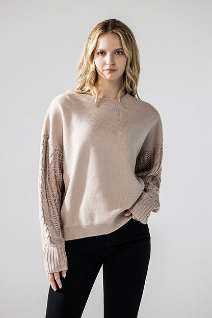 Cozy Solid Body Contrast Cable Knit Sweater - Blu Lotus Boutique