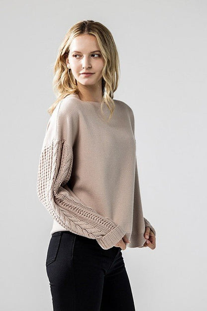 Cozy Solid Body Contrast Cable Knit Sweater - Blu Lotus Boutique