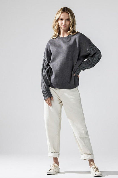 Cozy Solid Body Contrast Cable Knit Sweater - Blu Lotus Boutique