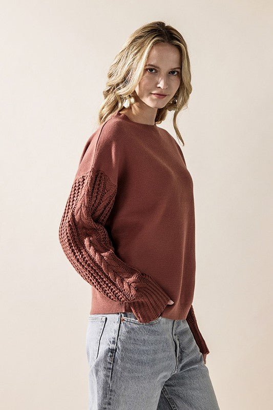 Cozy Solid Body Contrast Cable Knit Sweater - Blu Lotus Boutique