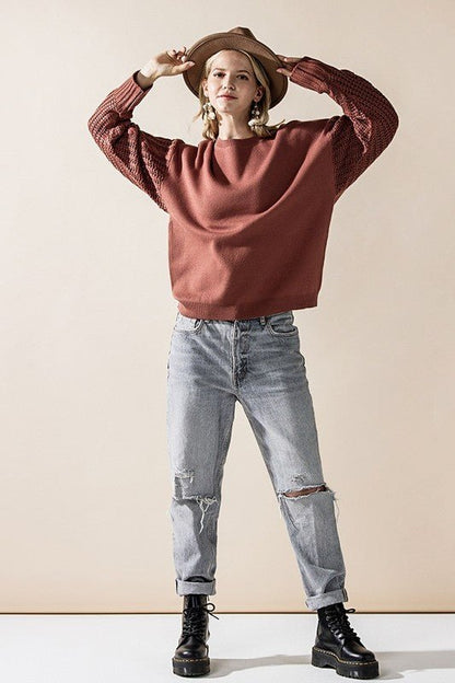 Cozy Solid Body Contrast Cable Knit Sweater - Blu Lotus Boutique