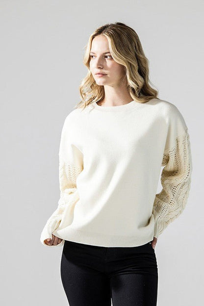 Cozy Solid Body Contrast Cable Knit Sweater - Blu Lotus Boutique