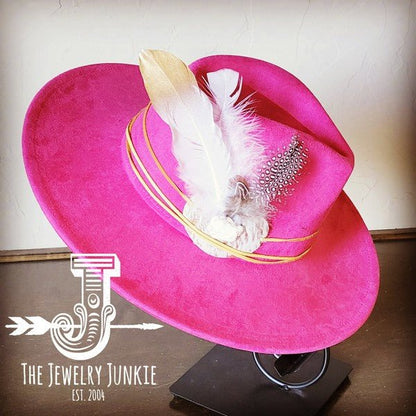 CreamMetallic Feather&Turq Slab Hatband Choice Hat - Blu Lotus Boutique
