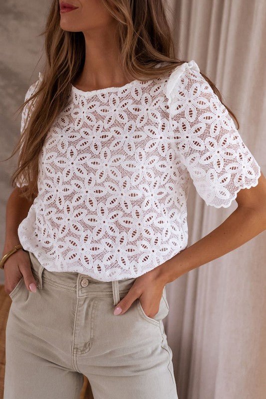 Crochet lace flower embroidered Hallowed Blouse - Blu Lotus Boutique
