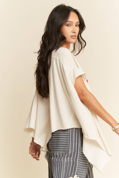 CROCHET TRIM BATWING SLEEVES LOOSE FIT TOP - Blu Lotus Boutique