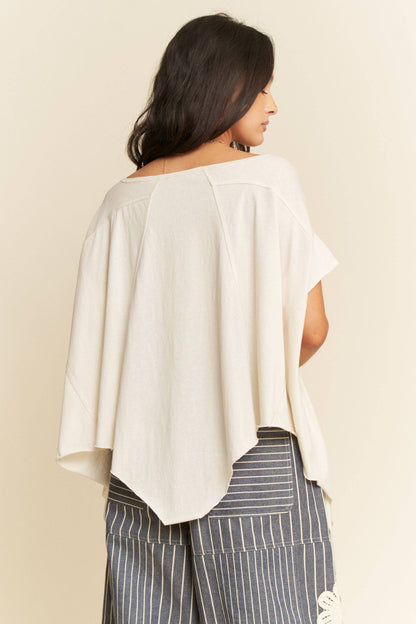 CROCHET TRIM BATWING SLEEVES LOOSE FIT TOP - Blu Lotus Boutique