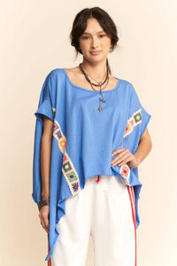 CROCHET TRIM BATWING SLEEVES LOOSE FIT TOP - Blu Lotus Boutique