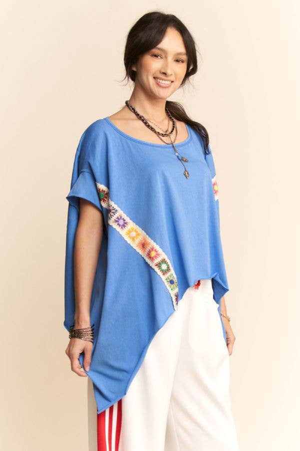 CROCHET TRIM BATWING SLEEVES LOOSE FIT TOP - Blu Lotus Boutique