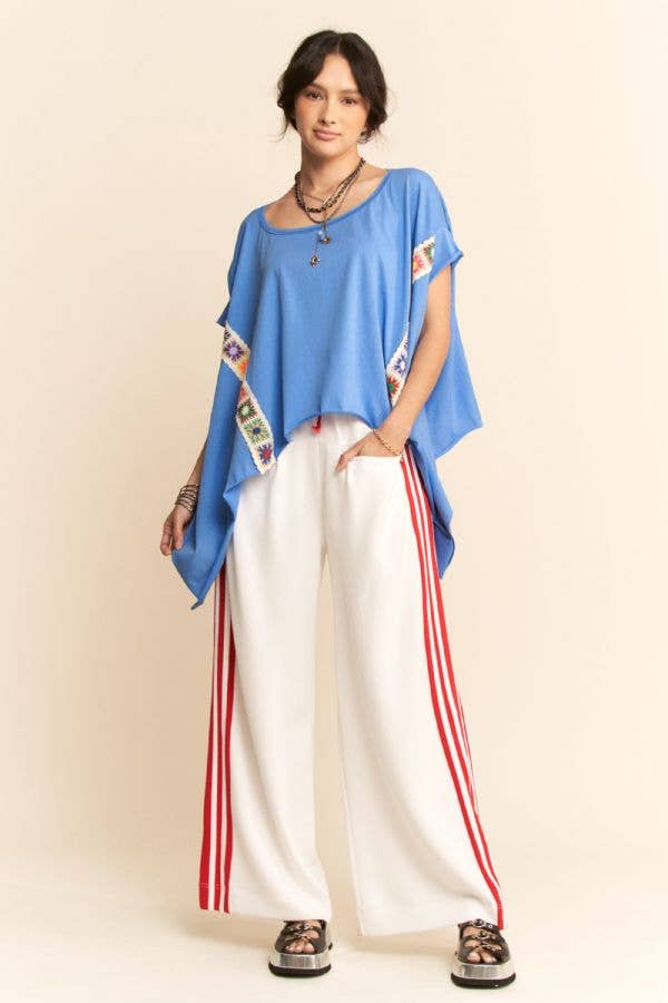 CROCHET TRIM BATWING SLEEVES LOOSE FIT TOP - Blu Lotus Boutique