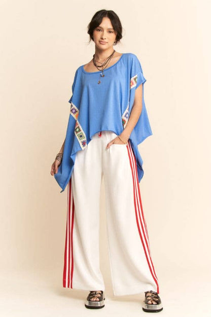 CROCHET TRIM BATWING SLEEVES LOOSE FIT TOP - Blu Lotus Boutique