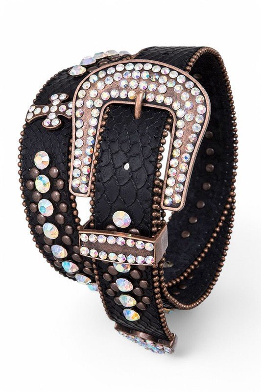 Crystal Cross Leather Western Belt - Blu Lotus Boutique