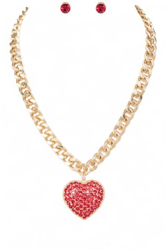 Crystal Heart Pendant Necklace Set - Blu Lotus Boutique
